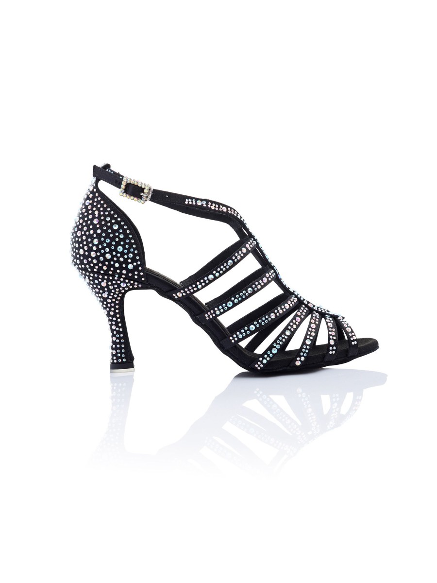 Scarpe DAN(C)IN Sandali | Scarpe Da Ballo Dancin In Raso Nero Con Listini Incrociati 7 Fasce Tacco 7,5 Cm