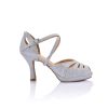 Scarpe DAN(C)IN Sandali | Scarpe Da Ballo Dancin Con Plateau Strass In Glitter Argento Tacco 8,5 Cm