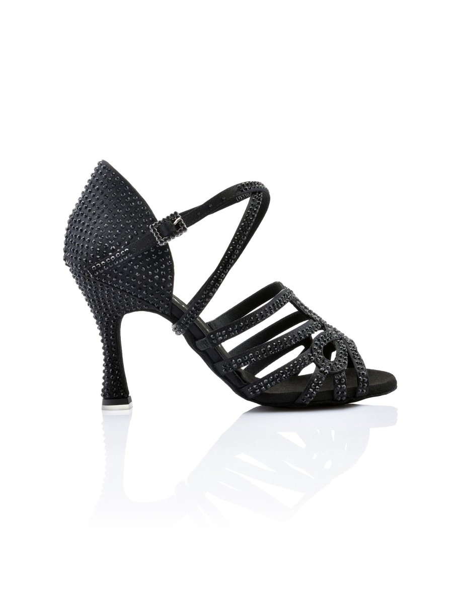 Scarpe DAN(C)IN Sandali | Scarpe Da Ballo In Raso Nero Con Listini Incrociati, 5 Fasce Fisse Tacco 8 Cm